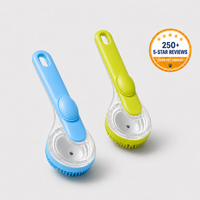 PawSuds shampoo-dispensing bath brush in blue and green, with a 250+ 5-star reviews badge